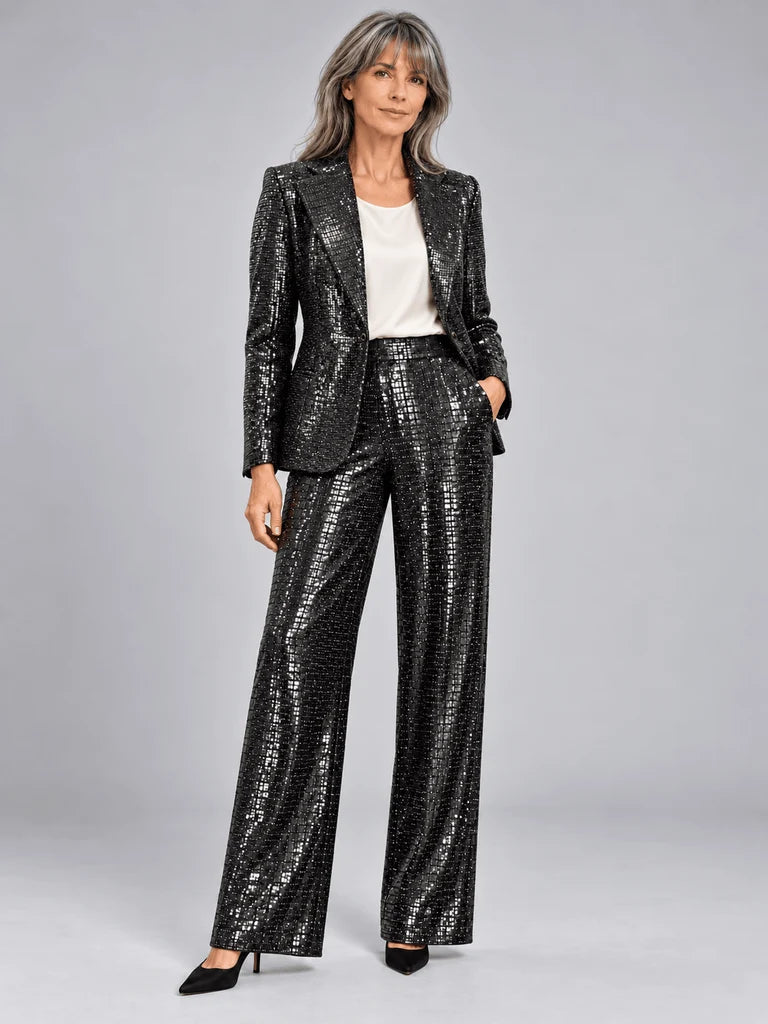 Black Sequin Jacket and Trouser Set 33858/33859
