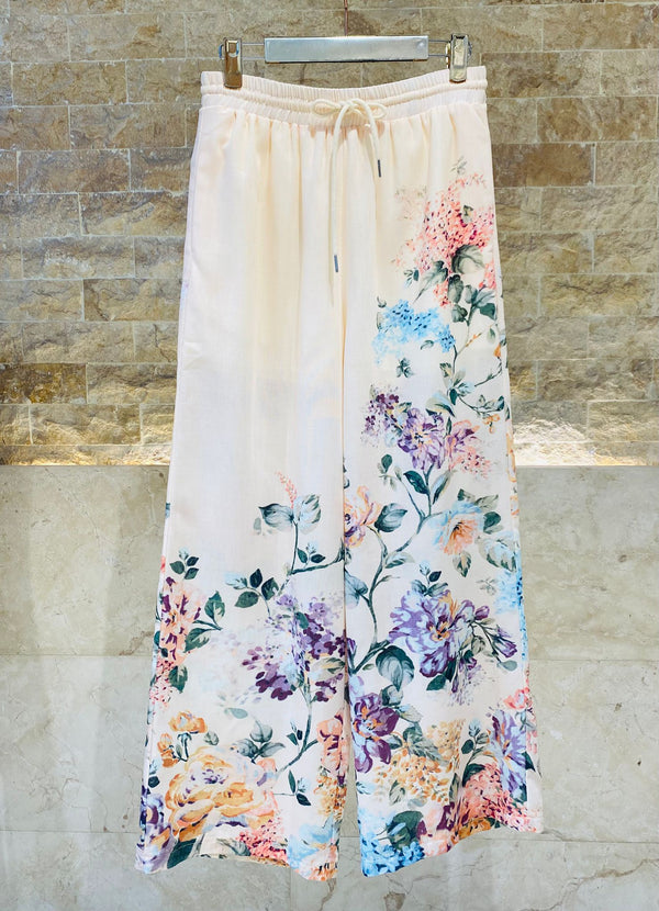 Faustine  Floral Print Linen Pants بنطال كتان بطبعة زهور