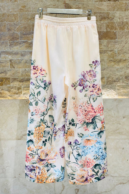 Faustine Floral Print Linen Pants بنطال كتان بطبعة زهور - Brown Loft