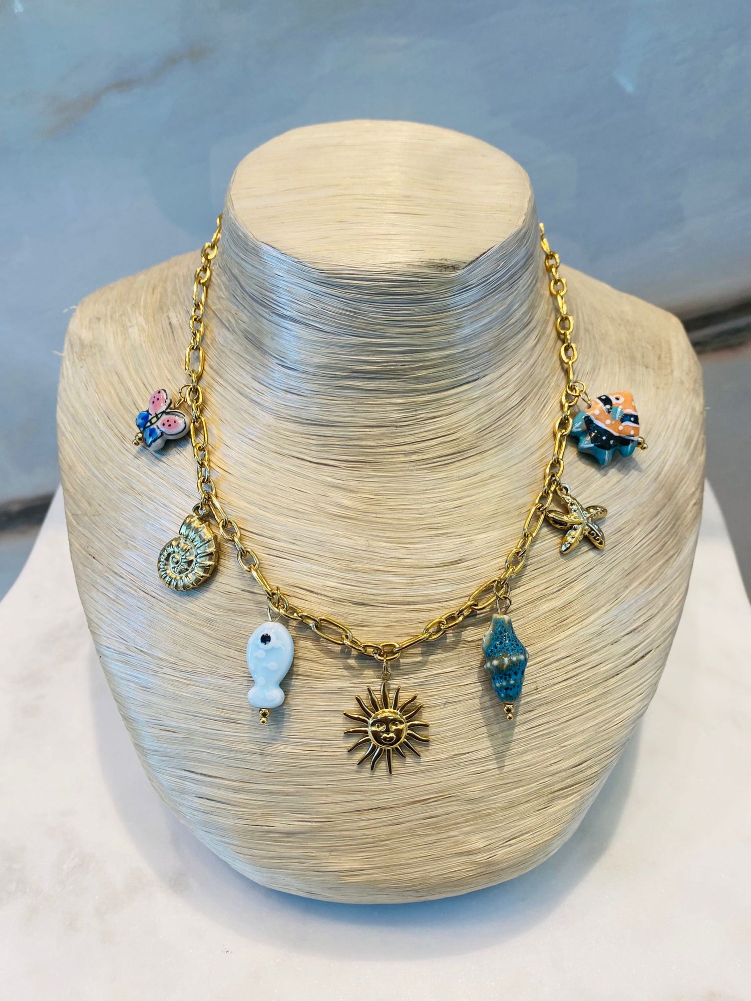 Fia Necklace Multi Charm Chain Necklace قلادة سلسلة سحر متعددة