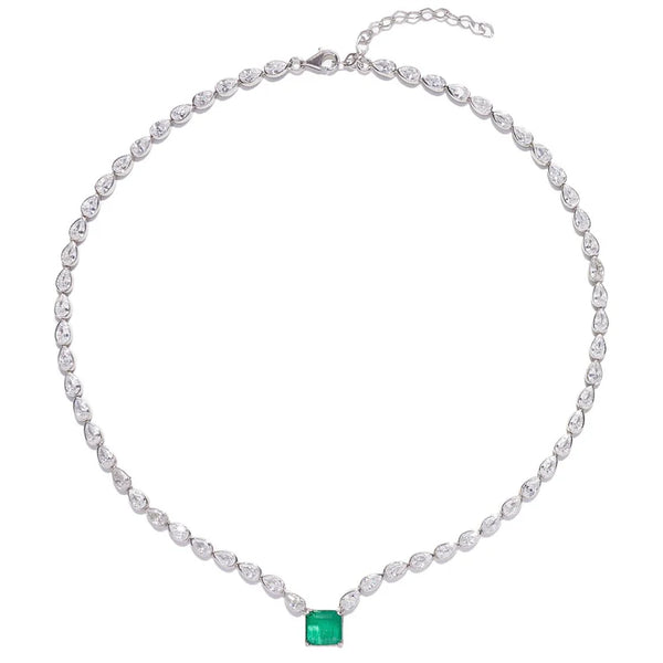 Empress Sterling Silver Emerald قلادة الإمبراطورة من الفضة الإسترليني والزمرد