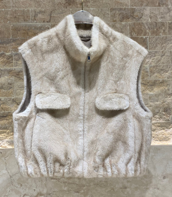 Gaby سترة من الفرو الصناعي بسحاب وياقة عالية