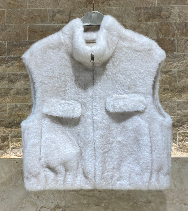 Gaby سترة من الفرو الصناعي بسحاب وياقة عالية