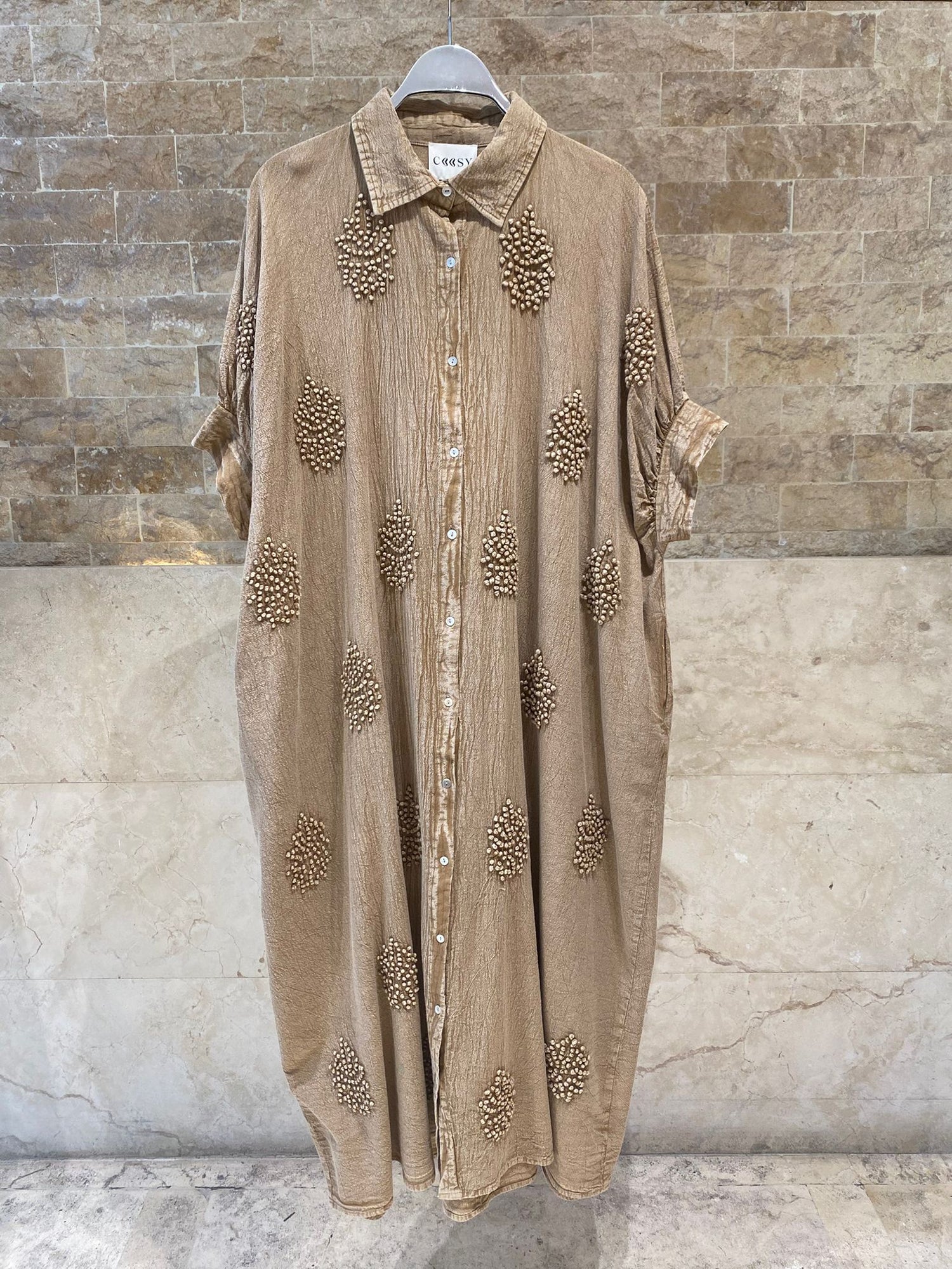 Galene Linen Blend Oversized Long Dress - Brown Loft