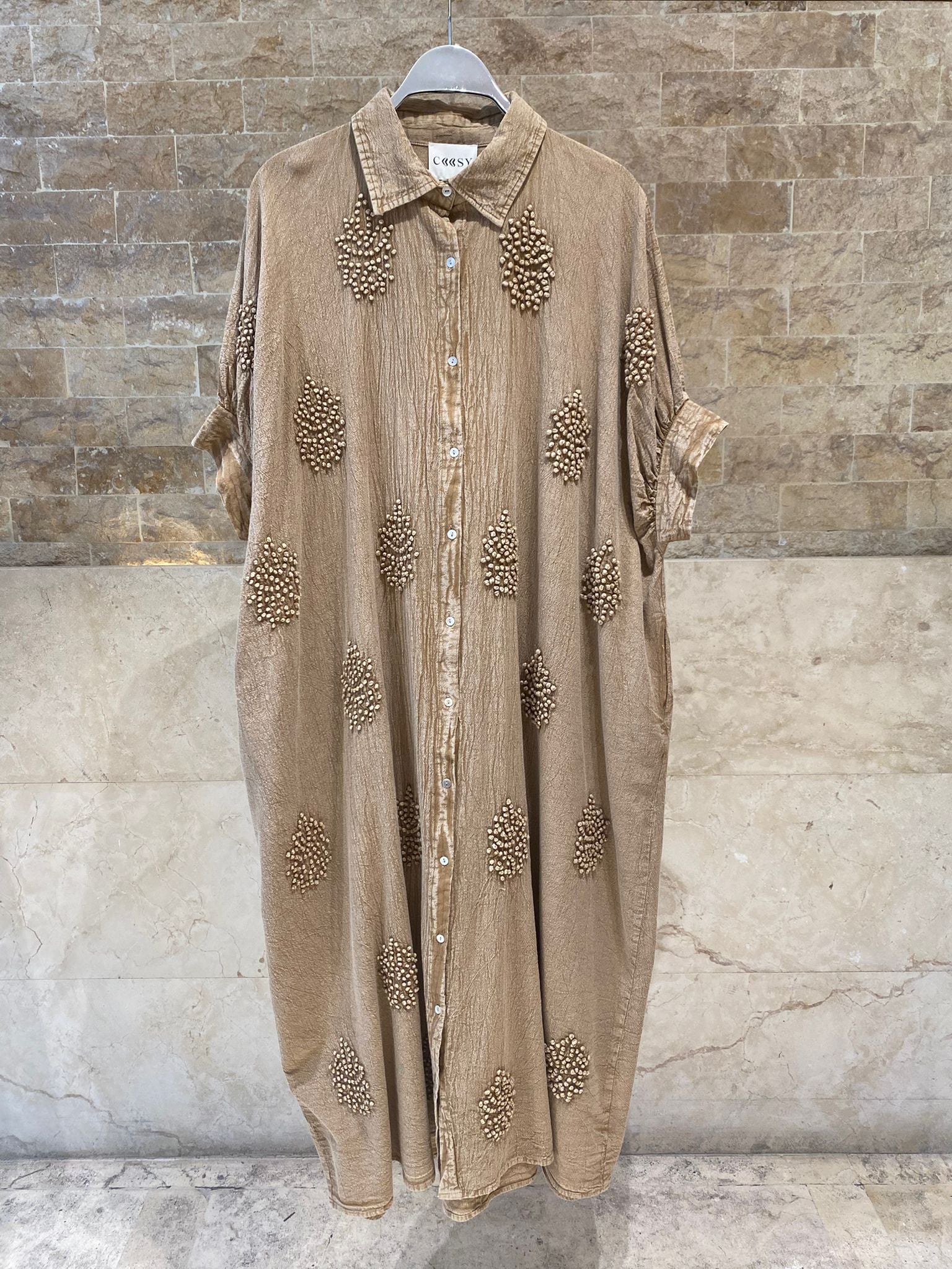 Galene Linen Blend Oversized Long Dress - Brown Loft
