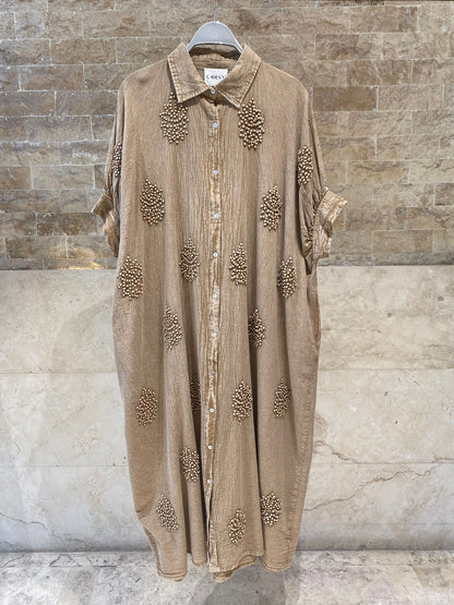 Galene Linen Blend Oversized Long Dress - Brown Loft