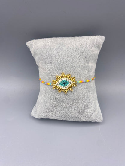 Golden Evil Eye XS 11325 Braided Multicolor Beads Bracelet - Brown Loft