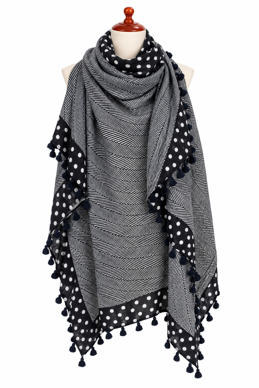 C20179 Herringbone Dot Pompom Scarf