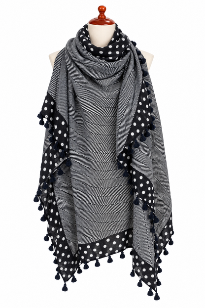 C20179 Herringbone Dot Pompom Scarf