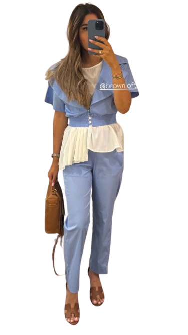 23GI464/PA463  Cropped Shirt and Slim Cut Pants قميص قصير وسروال بقصّة نحيفة