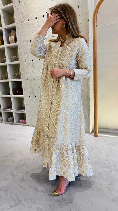 Flower Embossed Dress - 122 - Brown Loft