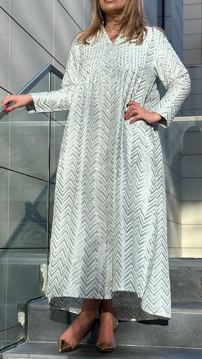 Zigzag Buttoned Dress - 122 - Brown Loft