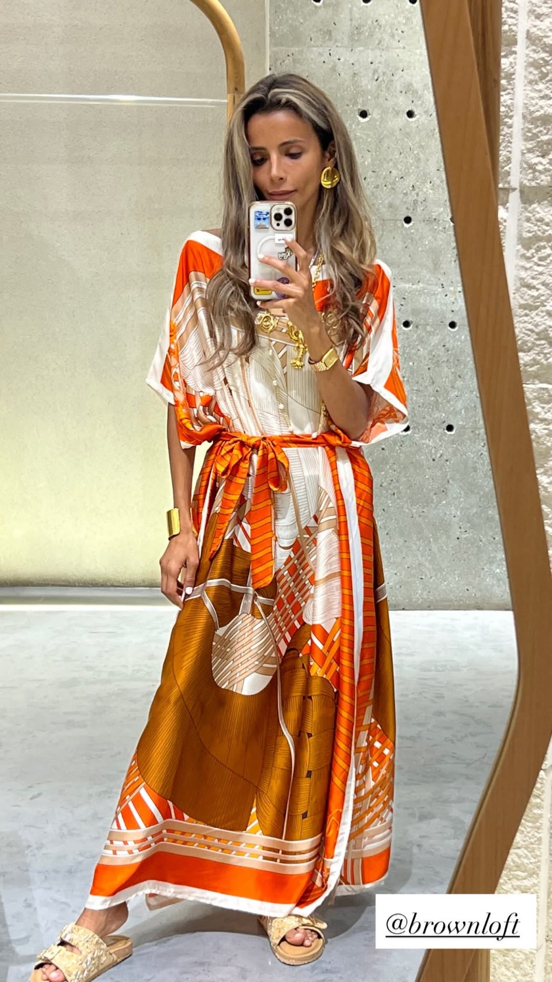KD7850VS Equestrian Inspired Print Satin Kaftan Dress