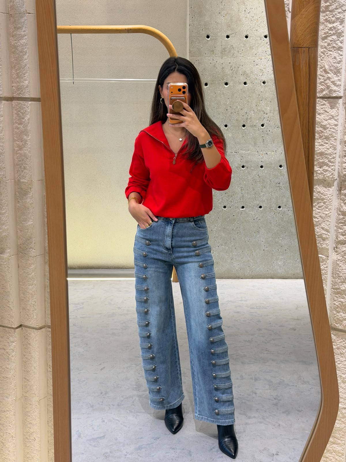 Red Quarter-Zip Pullover Top U80616