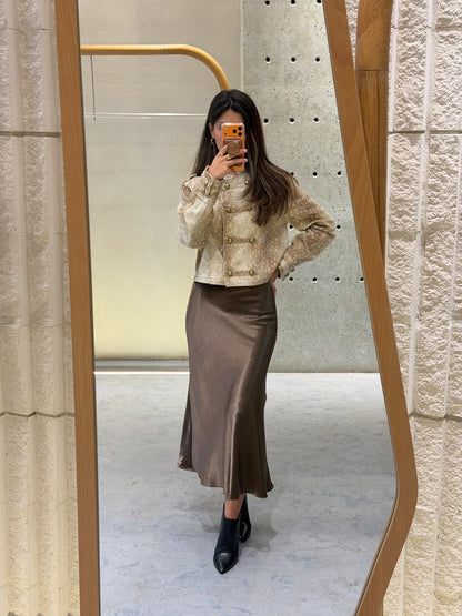 Satin A-Line Midi Skirt WH53055