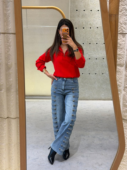 Button-Detail Wide-Leg Jeans JM22852