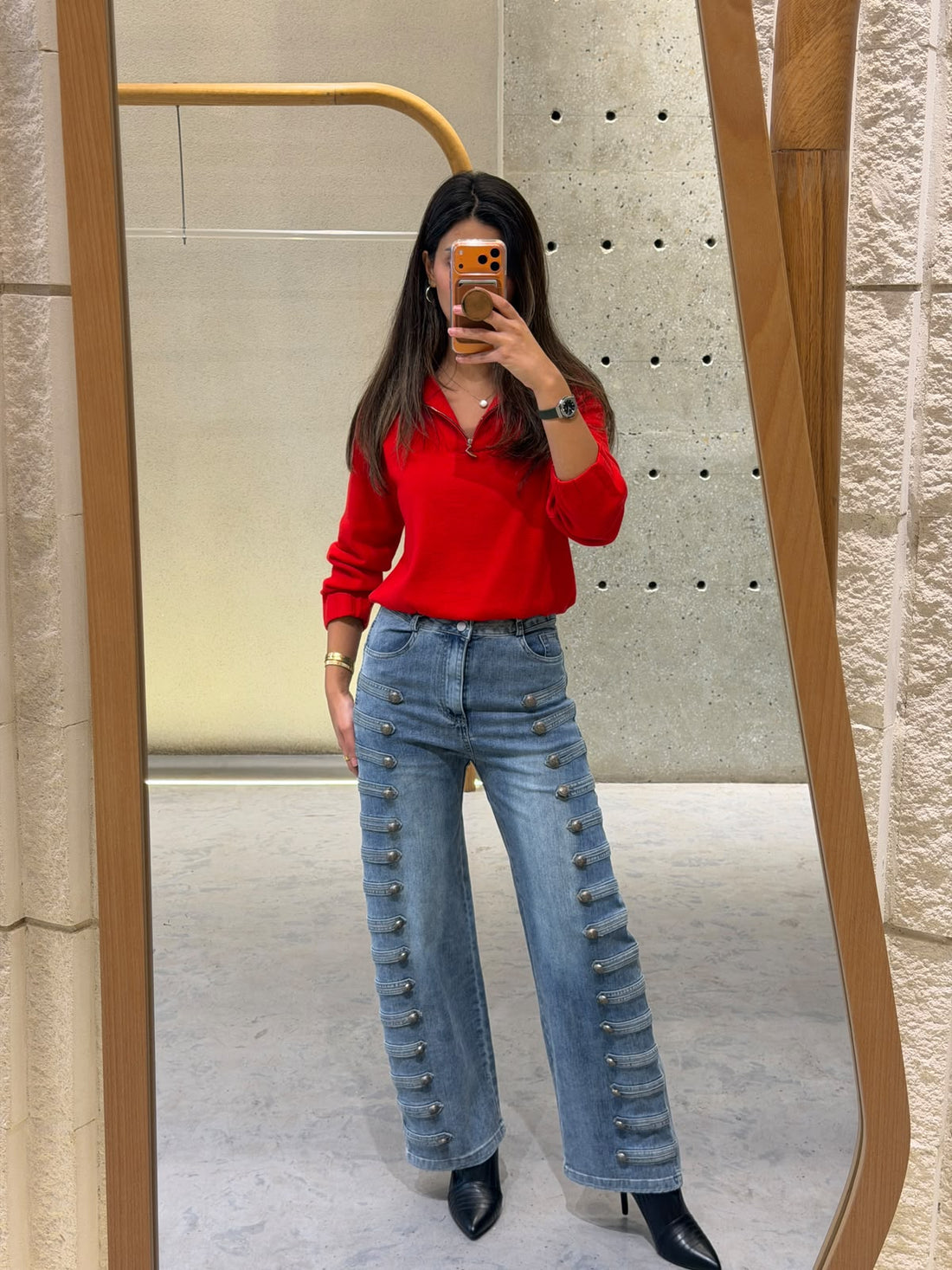 Button-Detail Wide-Leg Jeans JM22852