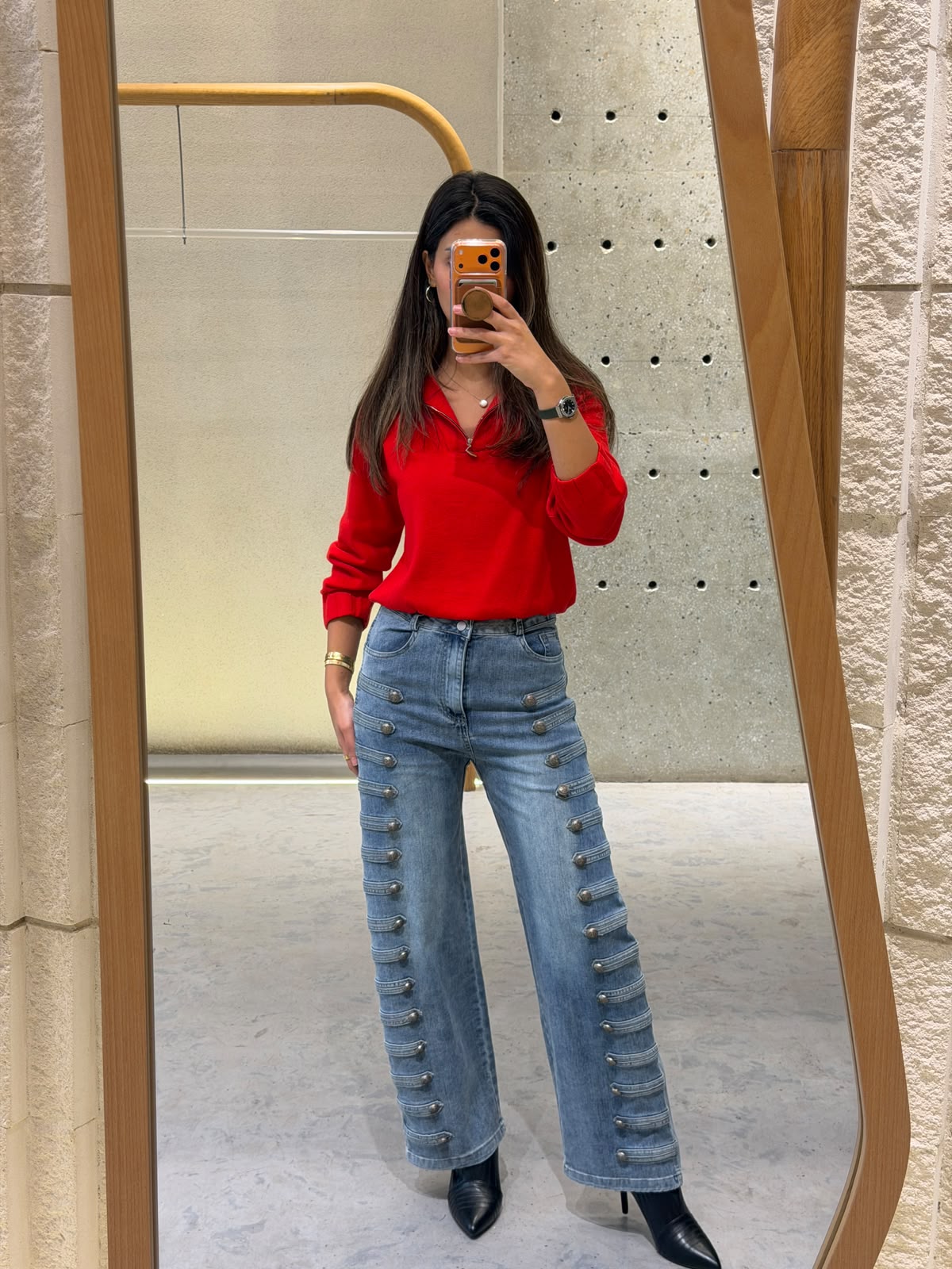 Button-Detail Wide-Leg Jeans JM22852