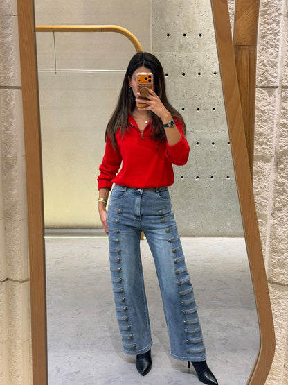 Button-Detail Wide-Leg Jeans JM22852