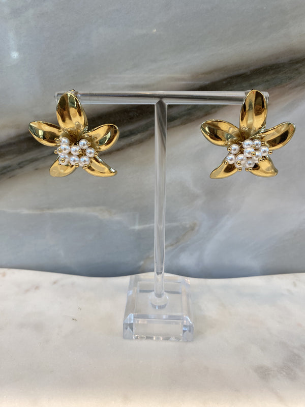 B02125049 Petal Earrings with Mini Pearls أقراط بتلات مرصعة باللؤلؤ الصغير