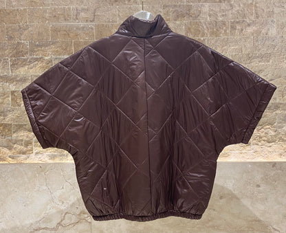 MJ85030 Zip-Up High Neck Quilted Jacket - Brown Loft