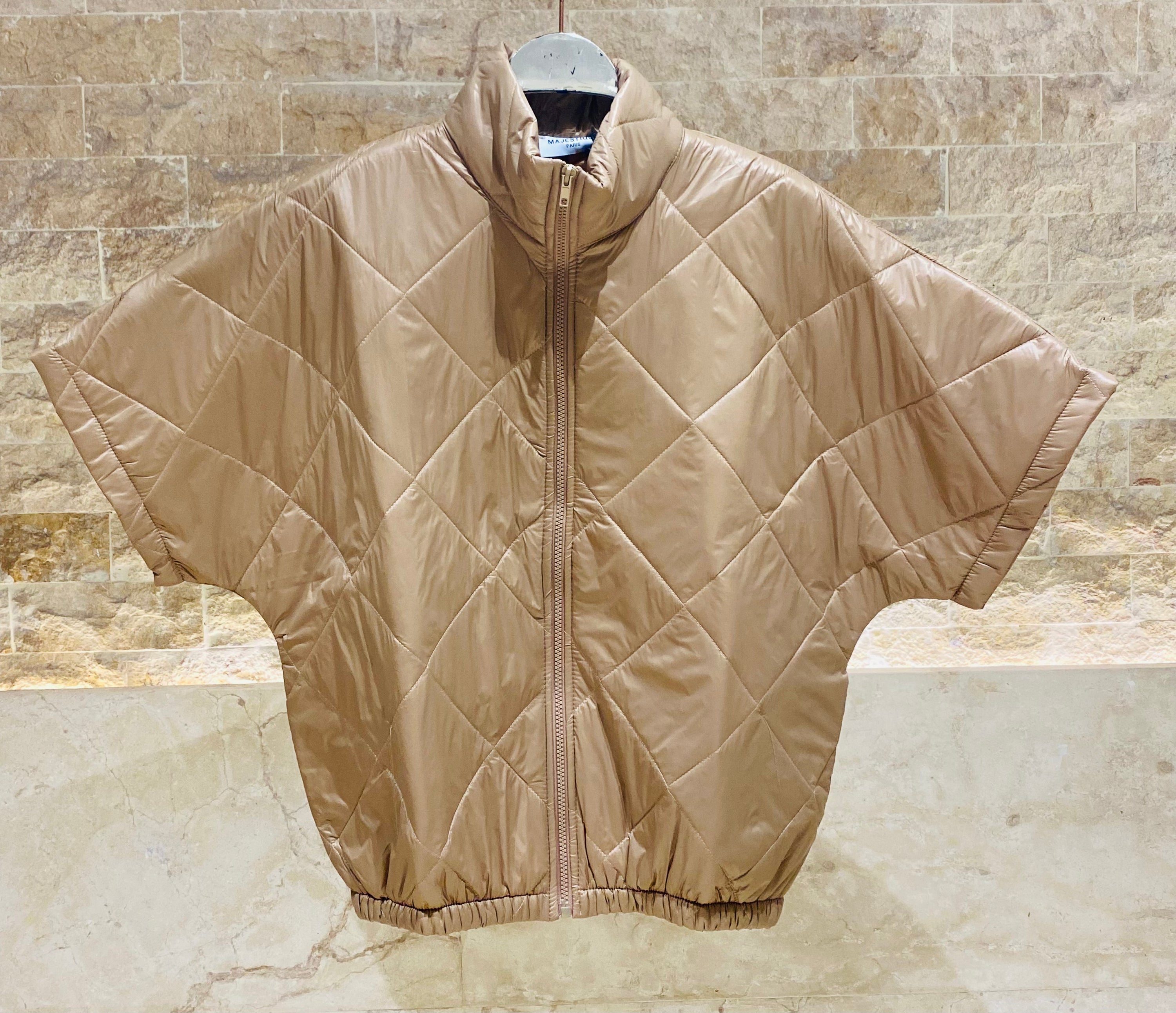 MJ85030 Zip-Up High Neck Quilted Jacket - Brown Loft