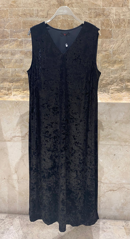25583/2522 Scoop Neckline Velvet Long Sleeveless Dress with Floral Kimono - Brown Loft