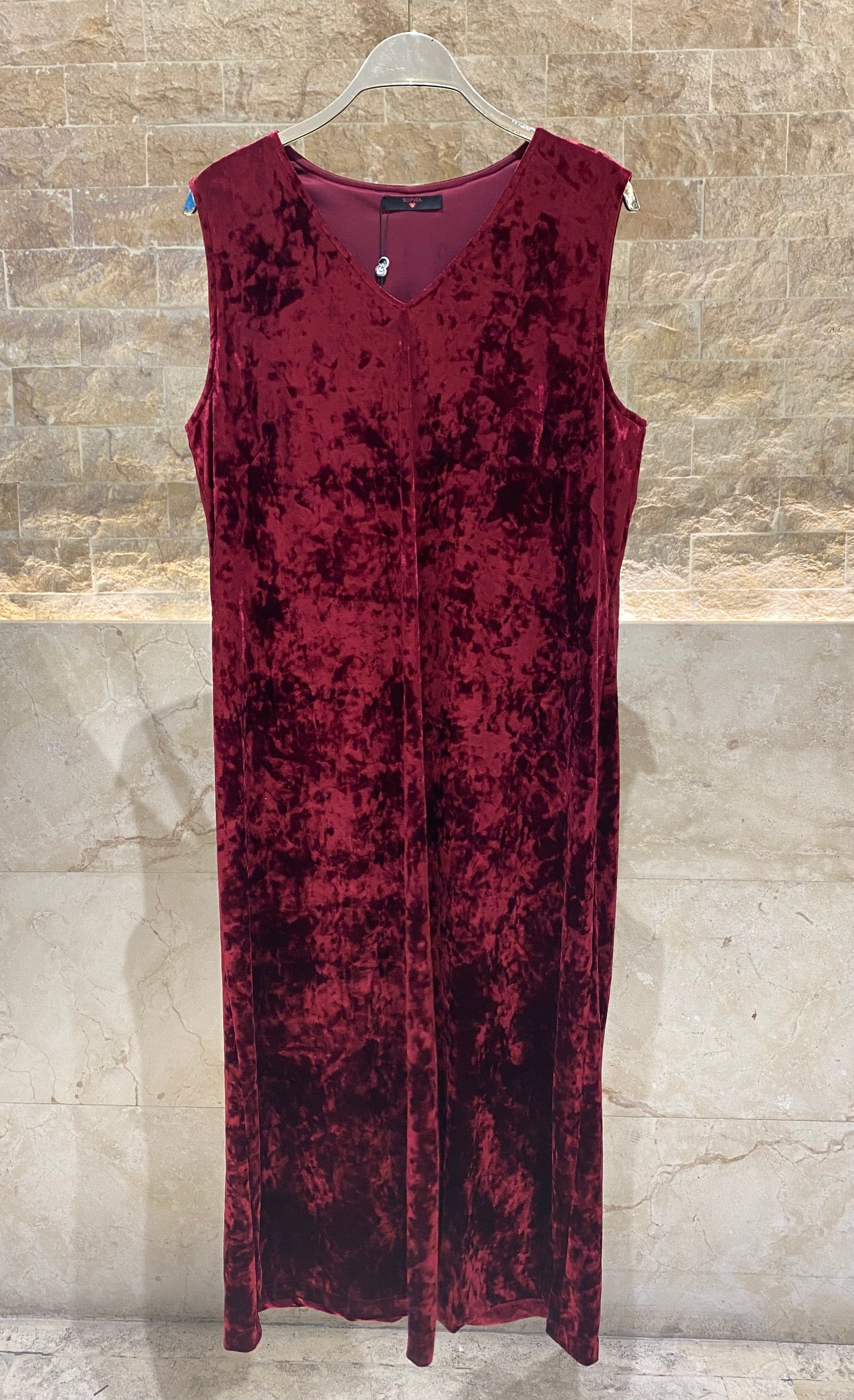25583/2522 Scoop Neckline Velvet Long Sleeveless Dress with Floral Kimono - Brown Loft