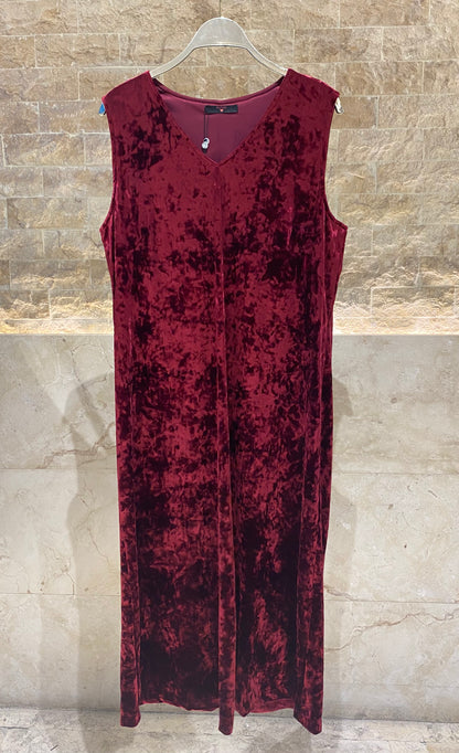 25583/2522 Scoop Neckline Velvet Long Sleeveless Dress with Floral Kimono - Brown Loft