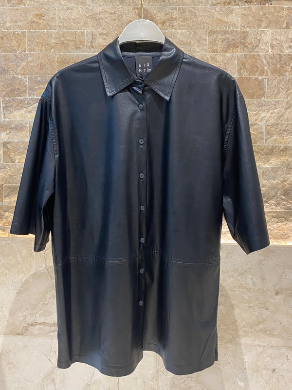 54-7009 Faux Leather Long Shirt قميص طويل من الجلد الصناعي