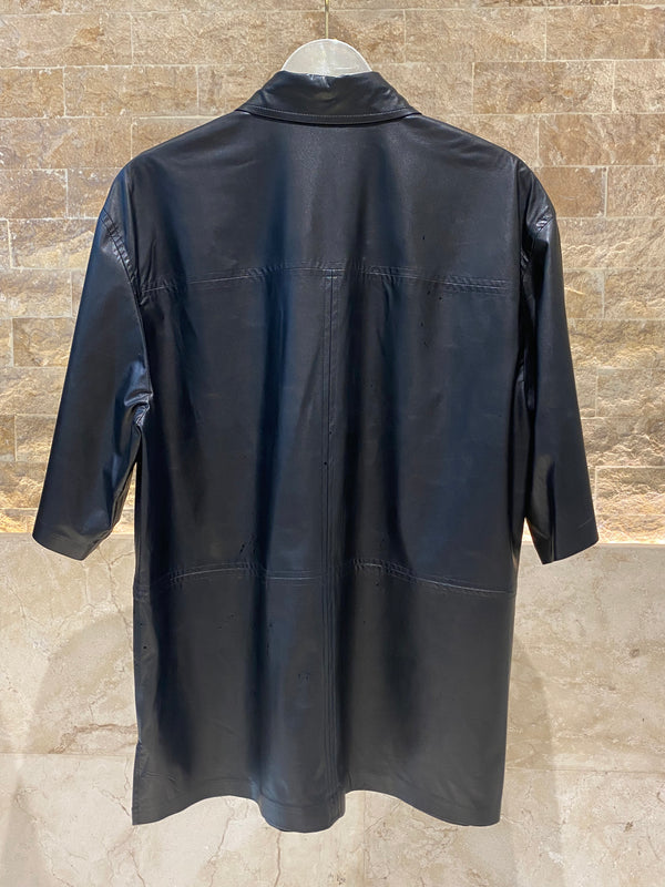 54-7009 Faux Leather Long Shirt قميص طويل من الجلد الصناعي