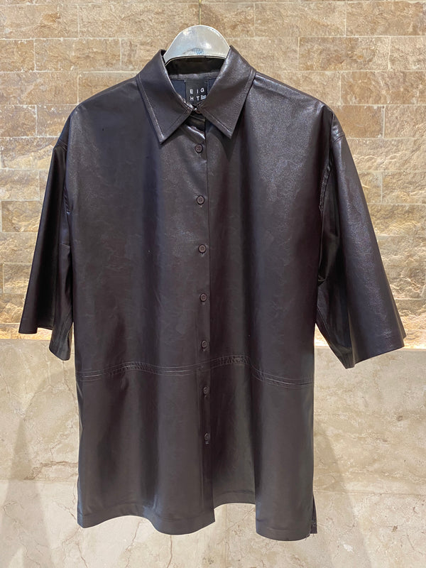 54-7009 Faux Leather Long Shirt قميص طويل من الجلد الصناعي