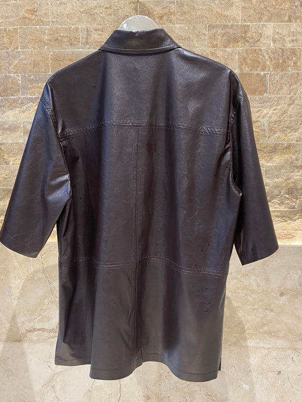54-7009 Faux Leather Long Shirt قميص طويل من الجلد الصناعي