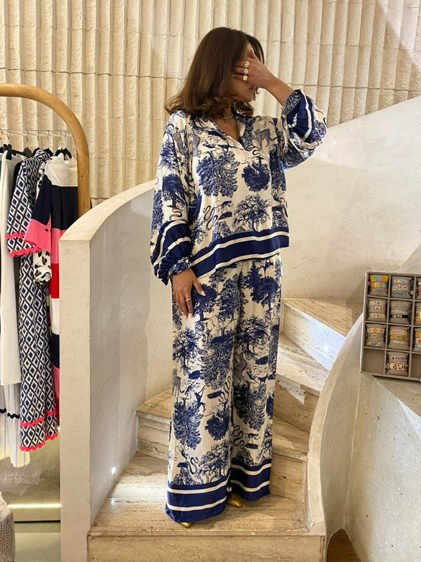 توب سافاري واسع الساق من ساتان - KD7365BM