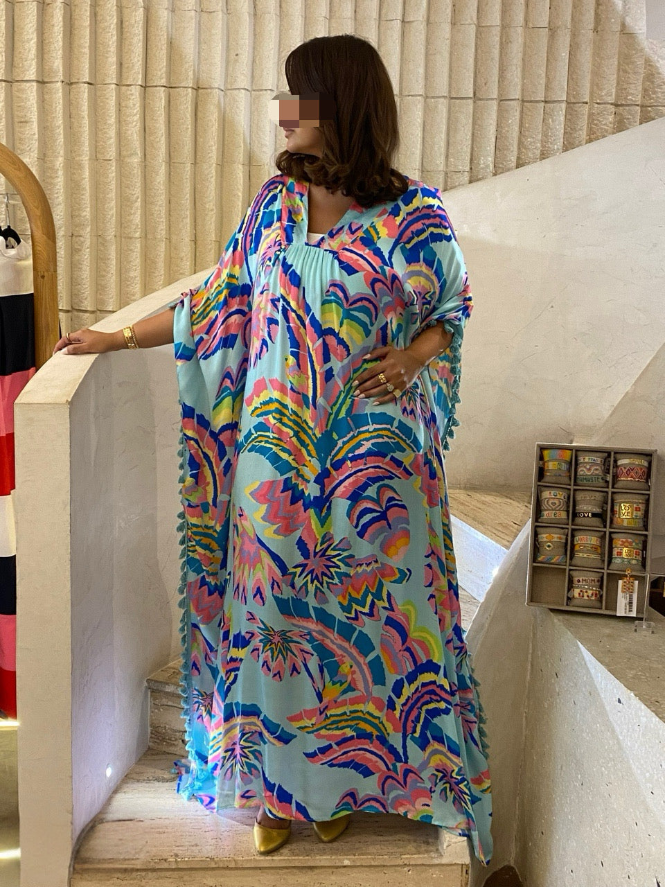 BL6 Satin Long Printed Kaftan Dress - Brown Loft