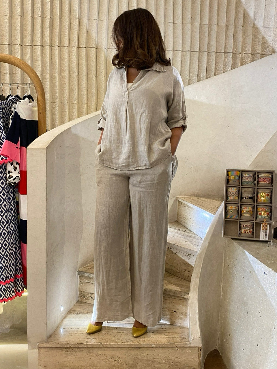 JY17737 Oversized Linen Set - Brown Loft