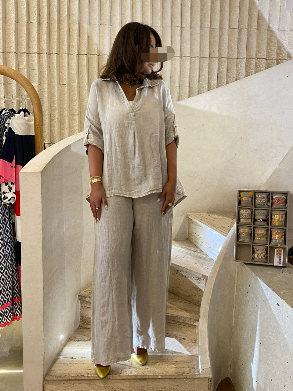 JY17737 Oversized Linen Set - Brown Loft