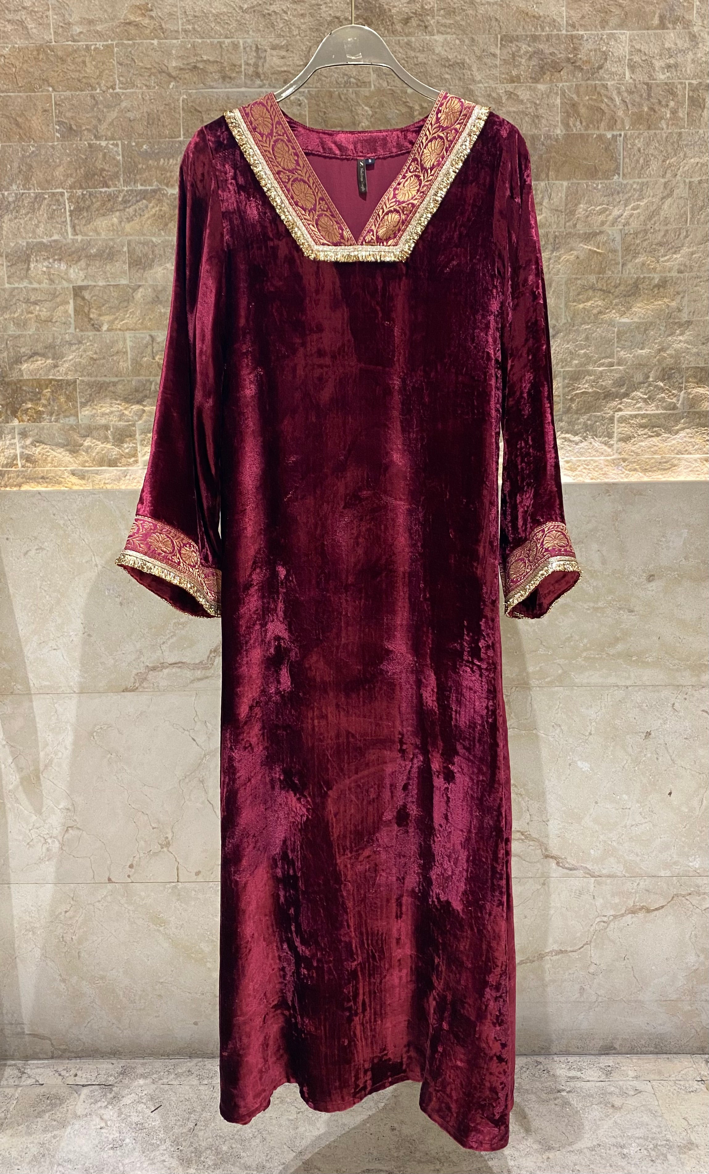 Velvet Fringe Kaftan - Brown Loft