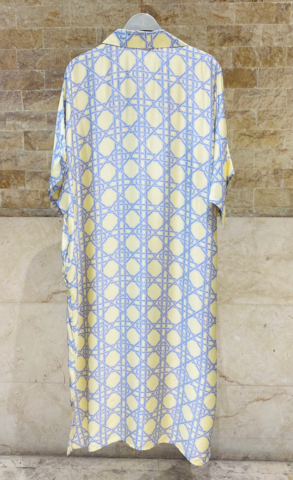KD9702VS Geometric Cane Print Satin Dress