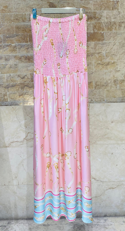 Strapless Tube Smocked Satin Dress KD9668VS-1