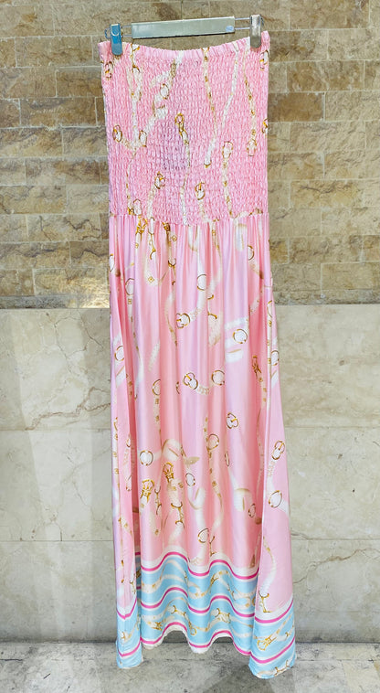 Strapless Tube Smocked Satin Dress KD9668VS-1