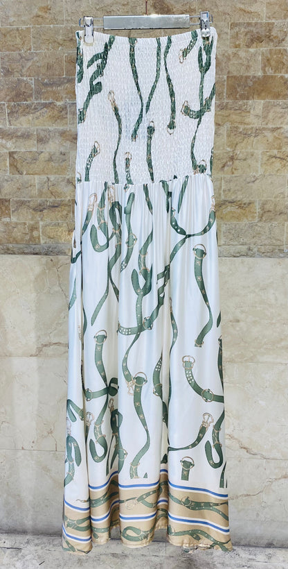 Strapless Tube Smocked Satin Dress KD9668VS-1