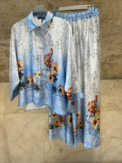 Floral Print Satin Shirt and Pants Sets KD8658/7789VS
