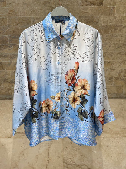 Floral Print Satin Shirt and Pants Sets KD8658/7789VS