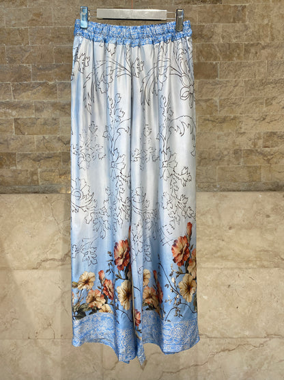 Floral Print Satin Shirt and Pants Sets KD8658/7789VS