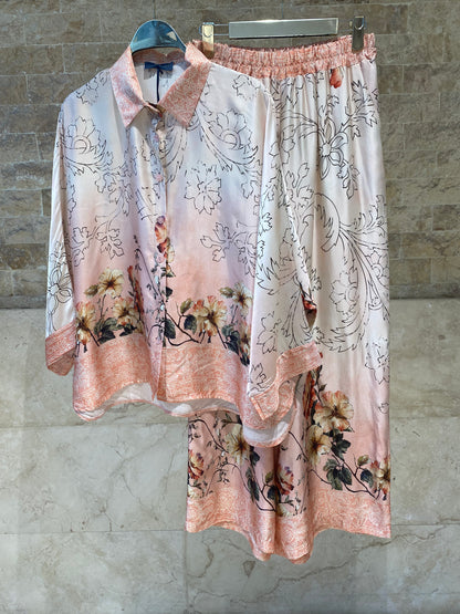 Floral Print Satin Shirt and Pants Sets KD8658/7789VS