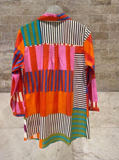Striped Patchwork Oversized Shirt 67921