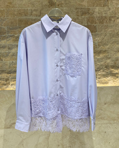 COBEB1003 Oversized Lace Panel Shirt - Brown Loft