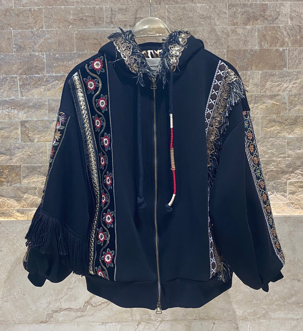 35439 Zip Up Hooded Sweatshirt Jacket سترة رياضية بغطاء رأس وسحاب