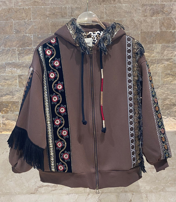 35439 Zip Up Hooded Sweatshirt Jacket سترة رياضية بغطاء رأس وسحاب